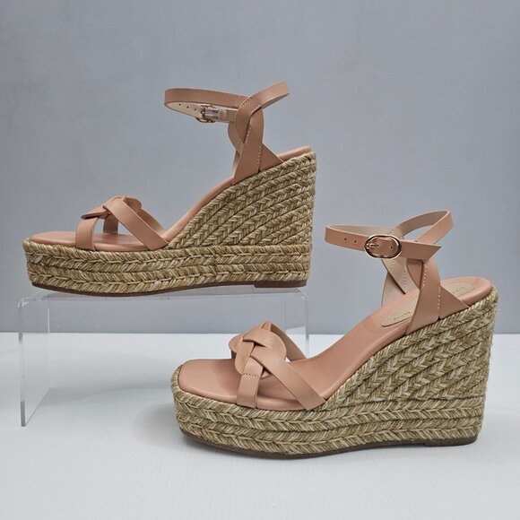 Stuart Weitzman Braida Max Wedge Womens 7 Tan Leather Espadrille Sandal NEW - Picture 2 of 14
